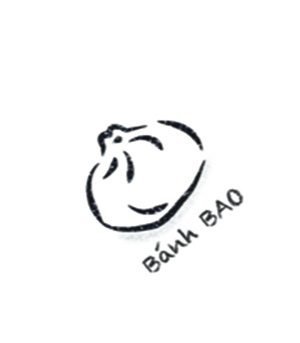 Sketch of a dumpling. Underneath is written "Bánh BAO"