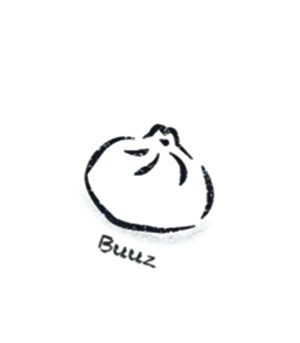 Sketch of a dumpling. Underneath is written "Buuz"